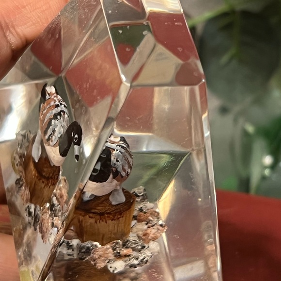 Clear Lucite Hand Carved Wood Rouge Duck MCM DESK Paper Weight Made in Canada - Picture 8 of 10